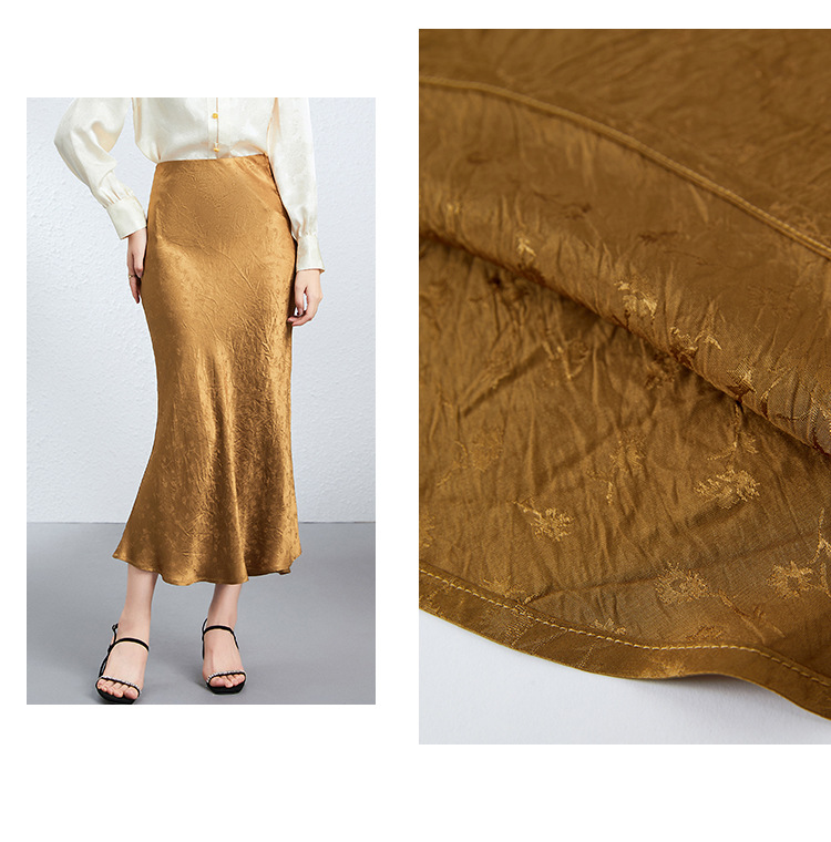 Gold Jacquard Acetate Mermaid Long Skirt High Waist Silky Bodycon Lady
