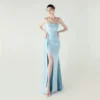 Satin Spaghetti Strap Slim Fit Mermaid Evening Dress High Slit Summer Party