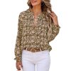 Womens Floral Print V-Neck Long Sleeve Slim Office Blouse