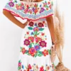 Off Shoulder Floral Digital Print Maxi Flared Plus Size Dress