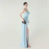 Satin Spaghetti Strap Slim Fit Mermaid Evening Dress High Slit Summer Party