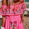 Off Shoulder Floral Digital Print Maxi Flared Plus Size Dress