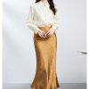 Gold Jacquard Acetate Mermaid Long Skirt High Waist Silky Bodycon Lady