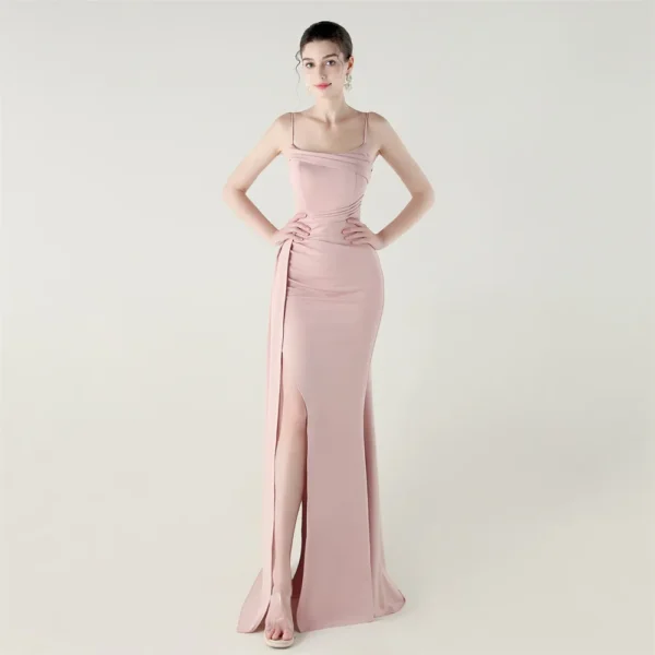 Satin Spaghetti Strap Slim Fit Mermaid Evening Dress High Slit Summer Party