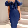 Strapless Ruffle Bandage Midi Dress Elegant Bodycon Party