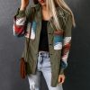 Womens Street Style Western Print Corduroy Loose Mid-Long Shirt Jacket
