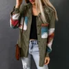Womens Street Style Western Print Corduroy Loose Mid-Long Shirt Jacket