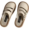 Women Sandals Toe-Covered Slides Hollow Out Belt Buckle Suede Flat Rubber Sole
