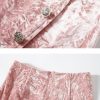 Pink Crushed Velvet High-Waisted Midi Bodycon Skirt Button Office Petite