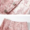 Pink Crushed Velvet High-Waisted Midi Bodycon Skirt Button Office Petite