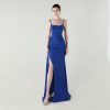 Satin Spaghetti Strap Slim Fit Mermaid Evening Dress High Slit Summer Party