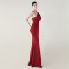 One-Shoulder Satin Pleated Slim-Fit Mermaid Evening Dress High Slit Party Wedding