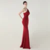 One-Shoulder Satin Pleated Slim-Fit Mermaid Evening Dress High Slit Party Wedding
