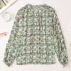 Womens Floral Print V-Neck Long Sleeve Slim Office Blouse