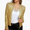 Spring Womens Sequin Block Stand Collar Short Slim Zip Casual Jacket