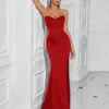 Solid Bandeau Backless High Waisted Swing Long Evening Dress Elegant