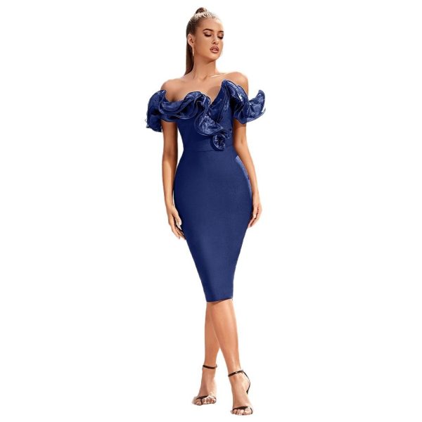 Strapless Ruffle Bandage Midi Dress Elegant Bodycon Party