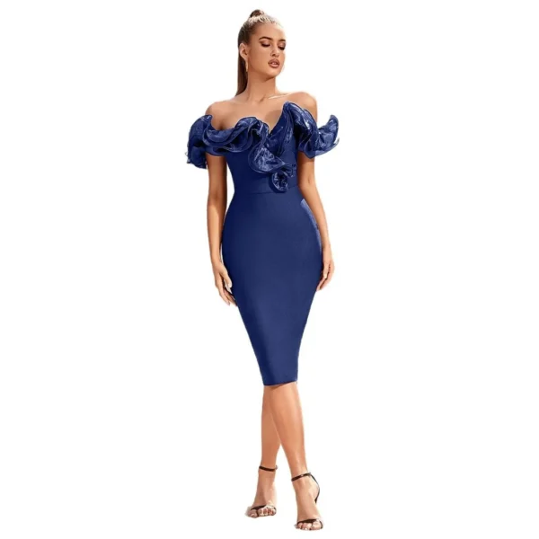 Strapless Ruffle Bandage Midi Dress Elegant Bodycon Party