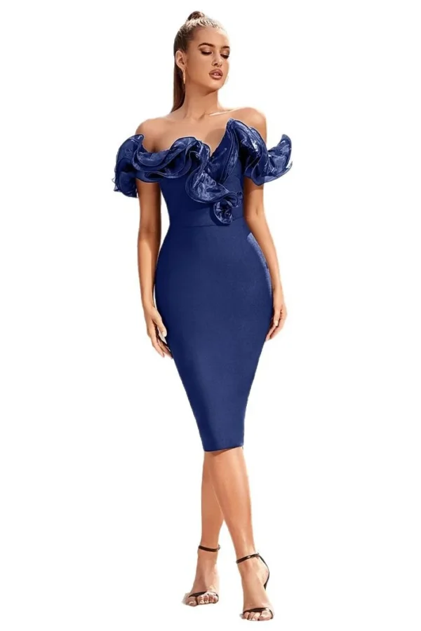 Strapless Ruffle Bandage Midi Dress Elegant Bodycon Party
