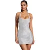 Halter Neck Rhinestone Bodycon Mini Dress Elegant High Waist