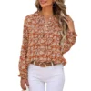 Womens Floral Print V-Neck Long Sleeve Slim Office Blouse