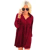 Womens Elegant Velvet Shirt Collar Long Sleeve High Waist Mini Dress