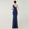 One-Shoulder Satin Pleated Slim-Fit Mermaid Evening Dress High Slit Party Wedding