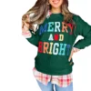 Womens Casual Loose Crew Neck Sweatshirt Colorful Letter Applique Contrast Long Sleeve