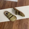 Women Sandals Toe-Covered Slides Hollow Out Belt Buckle Suede Flat Rubber Sole