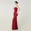 Satin Spaghetti Strap Slim Fit Mermaid Evening Dress High Slit Summer Party