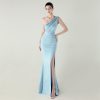 One-Shoulder Satin Pleated Slim-Fit Mermaid Evening Dress High Slit Party Wedding