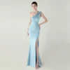 One-Shoulder Satin Pleated Slim-Fit Mermaid Evening Dress High Slit Party Wedding