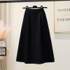 High Waist A-Line Midi Skirt Winter Solid Button Slimming