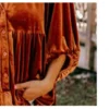 Womens Velvet Solid Loose Midi 3/4 Sleeve Lapel Single-Breasted Shirt