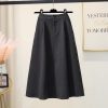 High Waist A-Line Midi Skirt Winter Solid Button Slimming