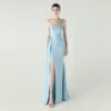 Satin Spaghetti Strap Slim Fit Mermaid Evening Dress High Slit Summer Party