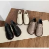 Womens Woven Buckle Loafers Round Toe Soft Rubber Sole Slip-On Casual Shoes