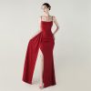 Satin Spaghetti Strap Slim Fit Mermaid Evening Dress High Slit Summer Party
