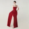Satin Spaghetti Strap Slim Fit Mermaid Evening Dress High Slit Summer Party