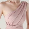 One-Shoulder Satin Pleated Slim-Fit Mermaid Evening Dress High Slit Party Wedding