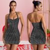 Halter Neck Rhinestone Bodycon Mini Dress Elegant High Waist