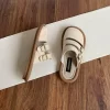 Women Sandals Toe-Covered Slides Hollow Out Belt Buckle Suede Flat Rubber Sole