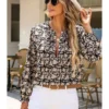 Womens Floral Print V-Neck Long Sleeve Slim Office Blouse