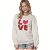 Womens Casual Loose Crew Neck Sweatshirt Colorful Letter Applique Contrast Long Sleeve