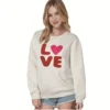 Womens Casual Loose Crew Neck Sweatshirt Colorful Letter Applique Contrast Long Sleeve