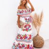 Off Shoulder Floral Digital Print Maxi Flared Plus Size Dress
