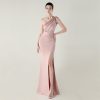 One-Shoulder Satin Pleated Slim-Fit Mermaid Evening Dress High Slit Party Wedding