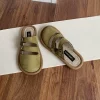 Women Sandals Toe-Covered Slides Hollow Out Belt Buckle Suede Flat Rubber Sole