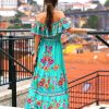 Off Shoulder Floral Digital Print Maxi Flared Plus Size Dress