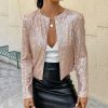 Spring Womens Sequin Block Stand Collar Short Slim Zip Casual Jacket